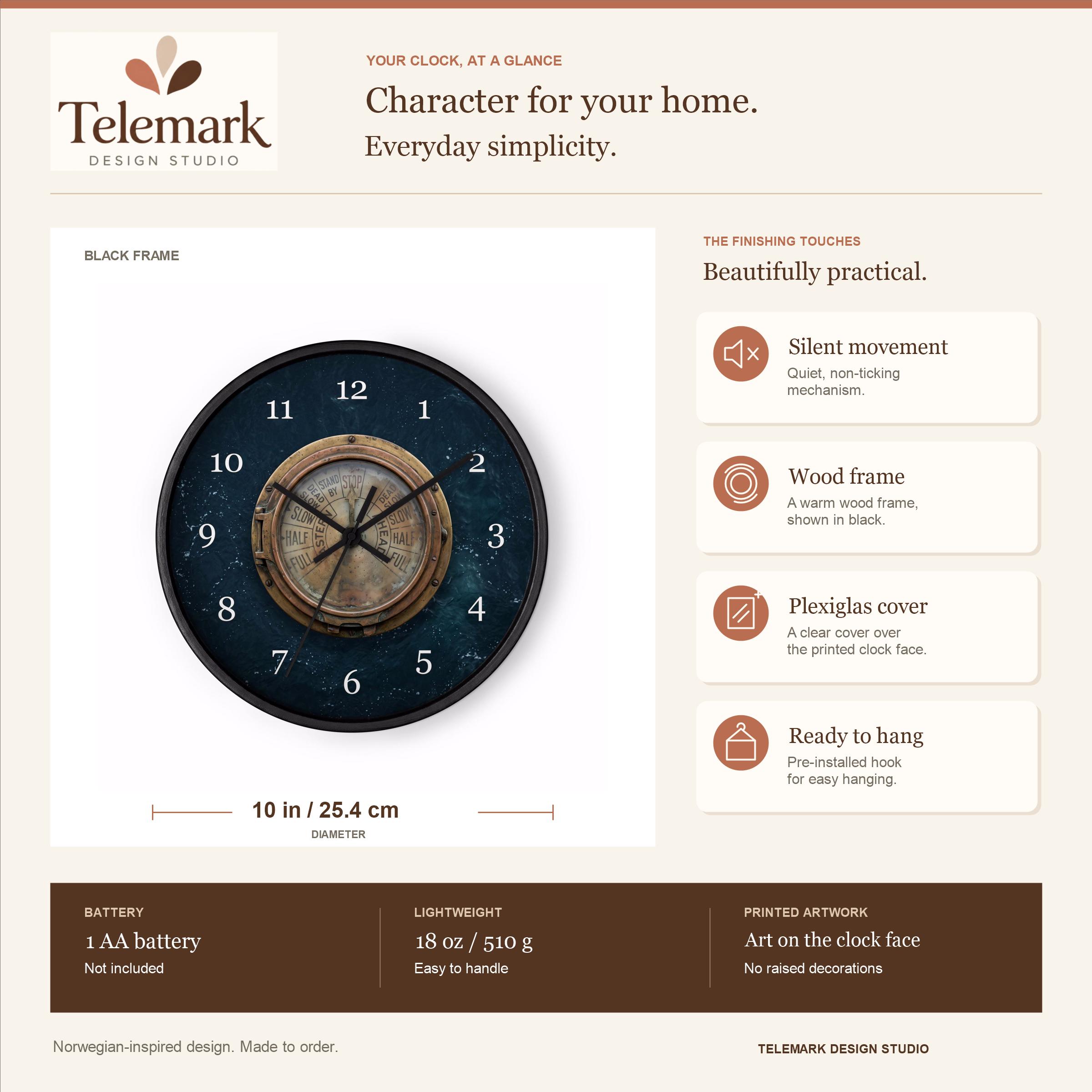 Vintage Ship Telegraph — size, materials, battery and hanging information (English).