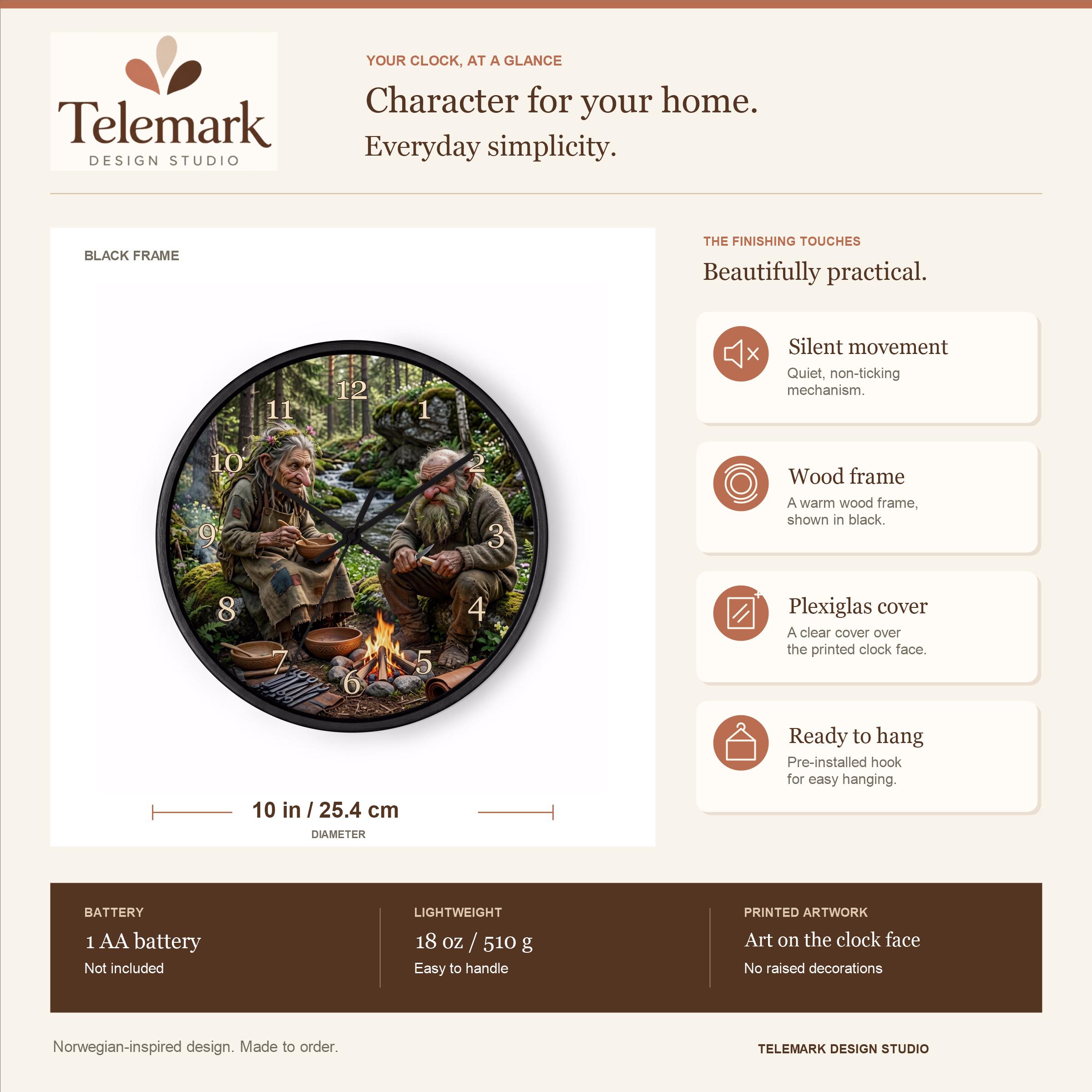 Norwegian Troll Couple — size, materials, battery and hanging information (English).