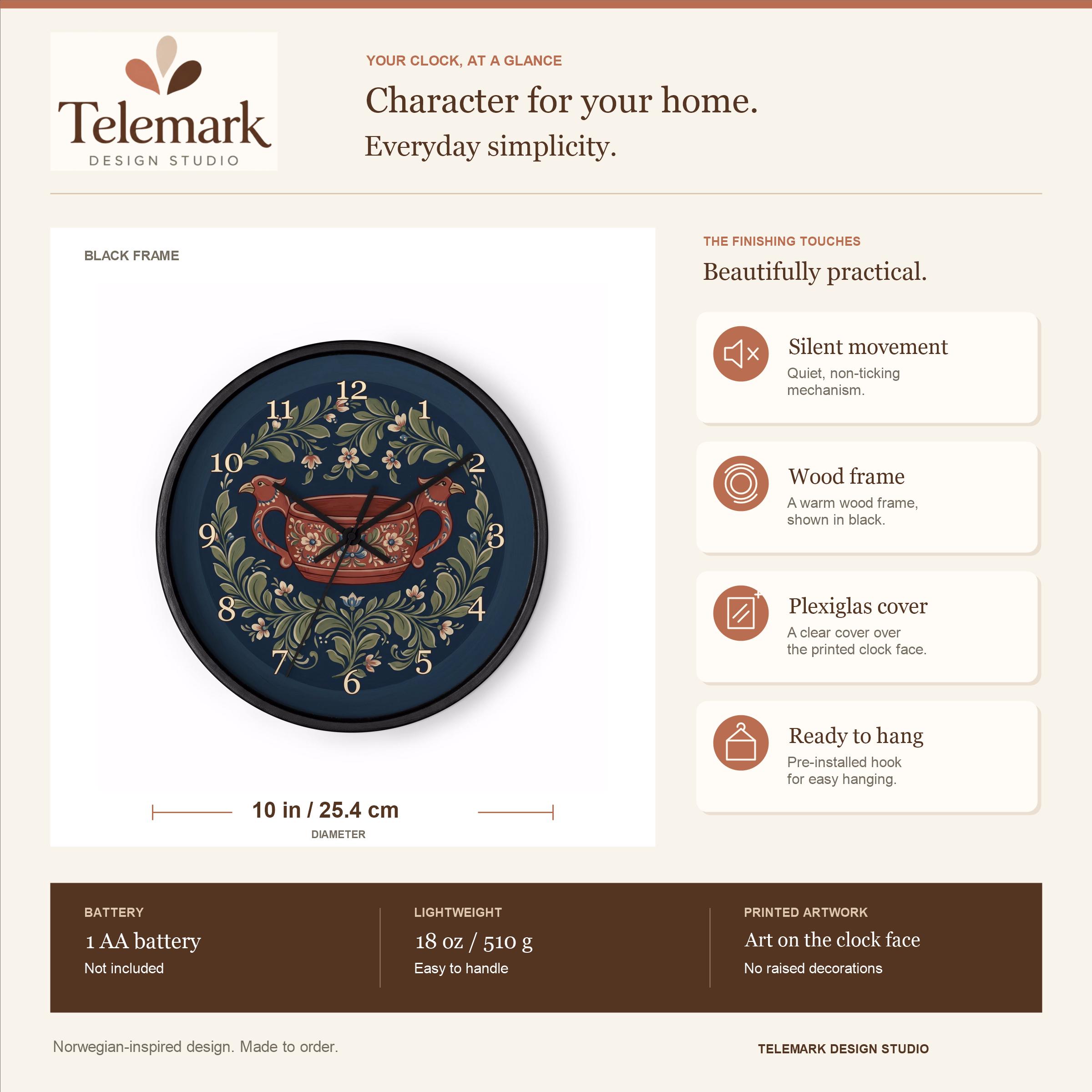 Norwegian Rosemaling - Painted Bird Head Kjenge — size, materials, battery and hanging information (English).