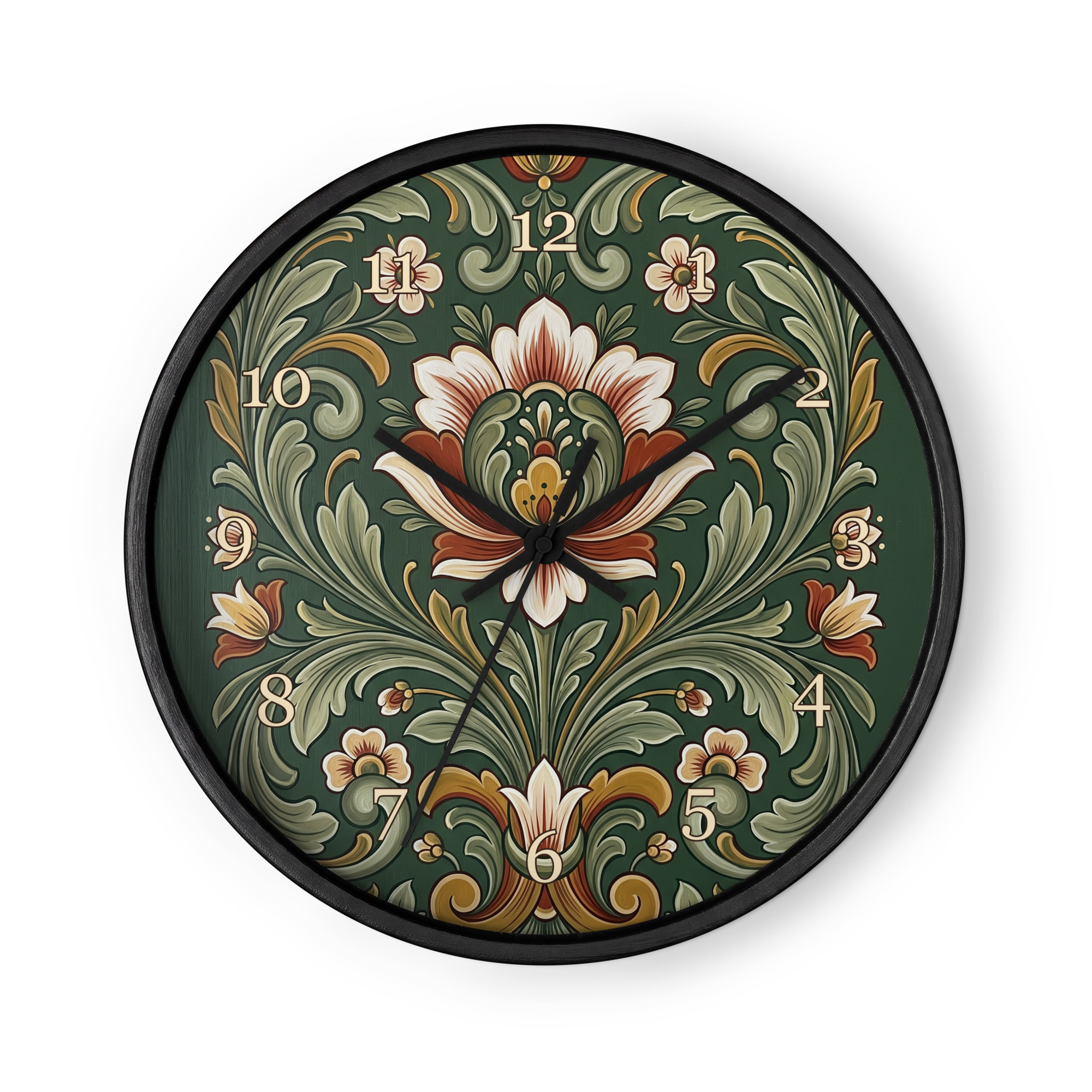 Norsk rosemaling - Grønn og kremfarget blomsterdekor