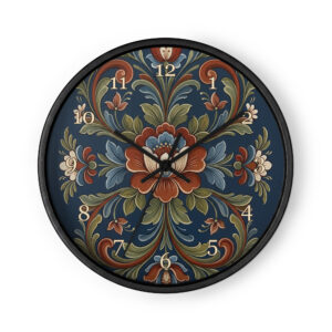Norwegian Rosemaling - Symmetrical Flowers on Dark Blue