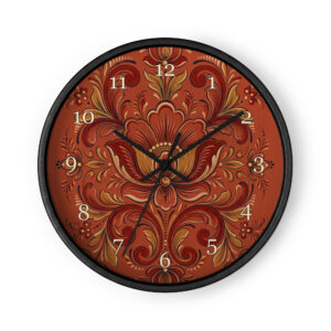 Norwegian Rosemaling - Red and Golden Floral Pattern