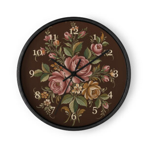 Valdres Rosemaling - Pink Roses on Dark Brown