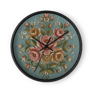 Valdres Rosemaling - Pink Roses on Blue Green