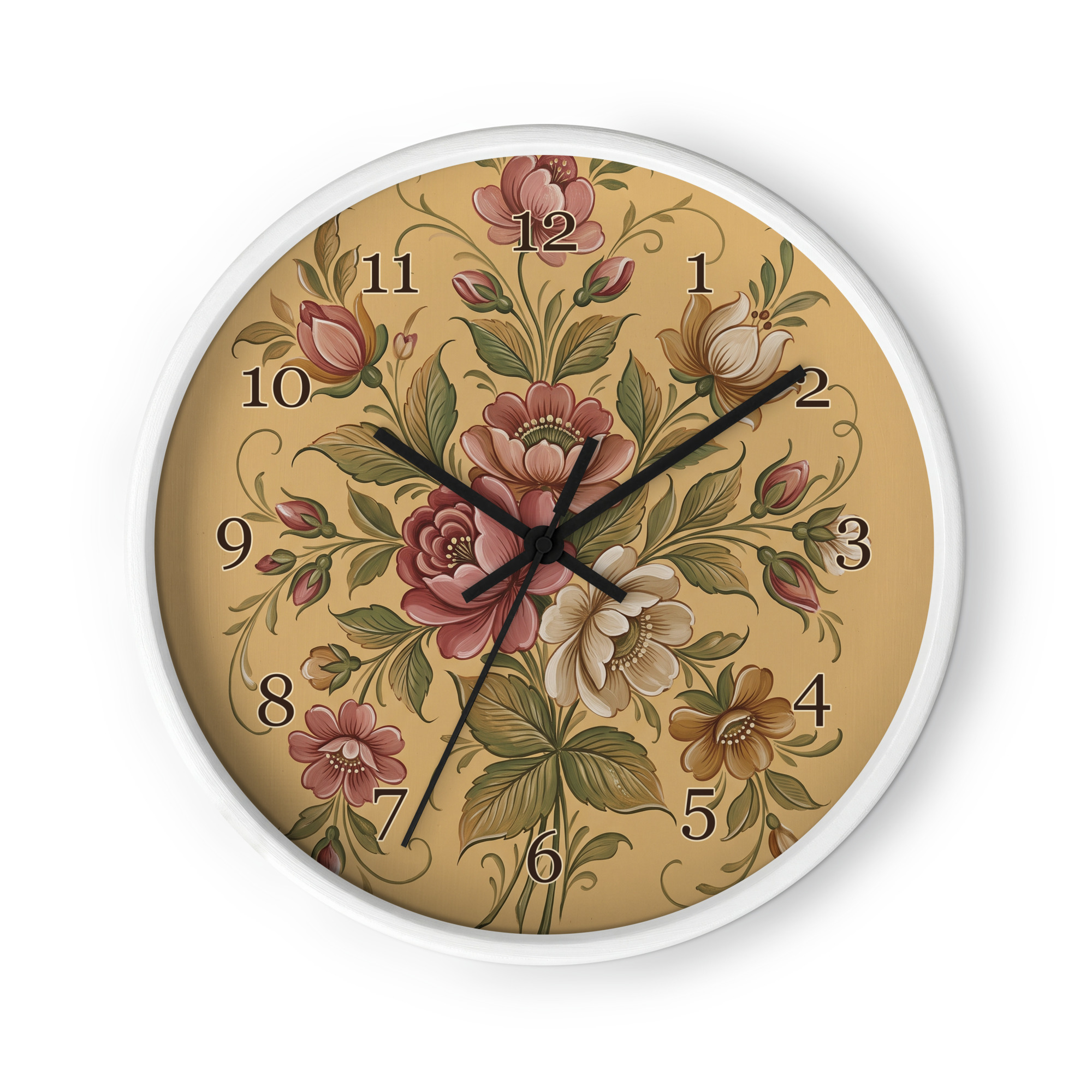 Rosemaling norvégien - Bouquet floral sur ocre doré – Image 2