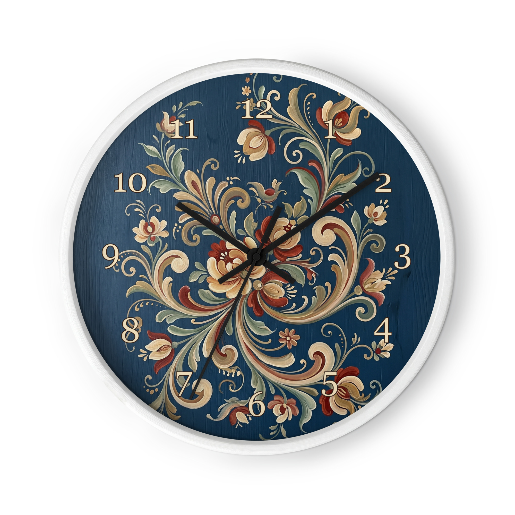Rosemaling noruego: arte popular floral azul y crema - Imagen 2