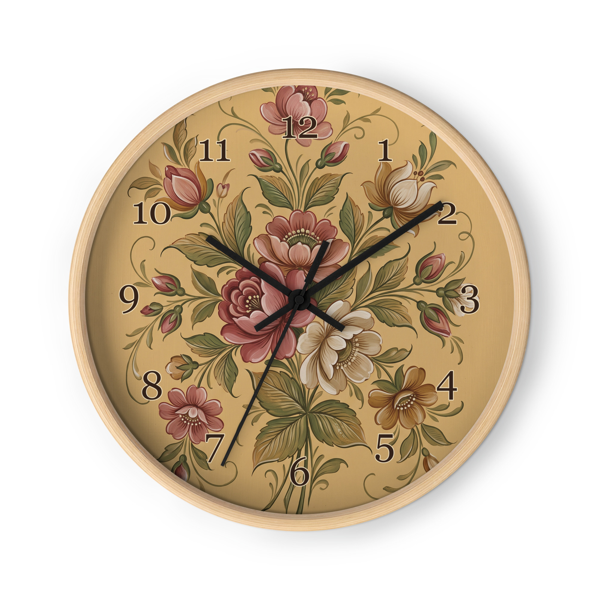 Rosemaling norvégien - Bouquet floral sur ocre doré – Image 3