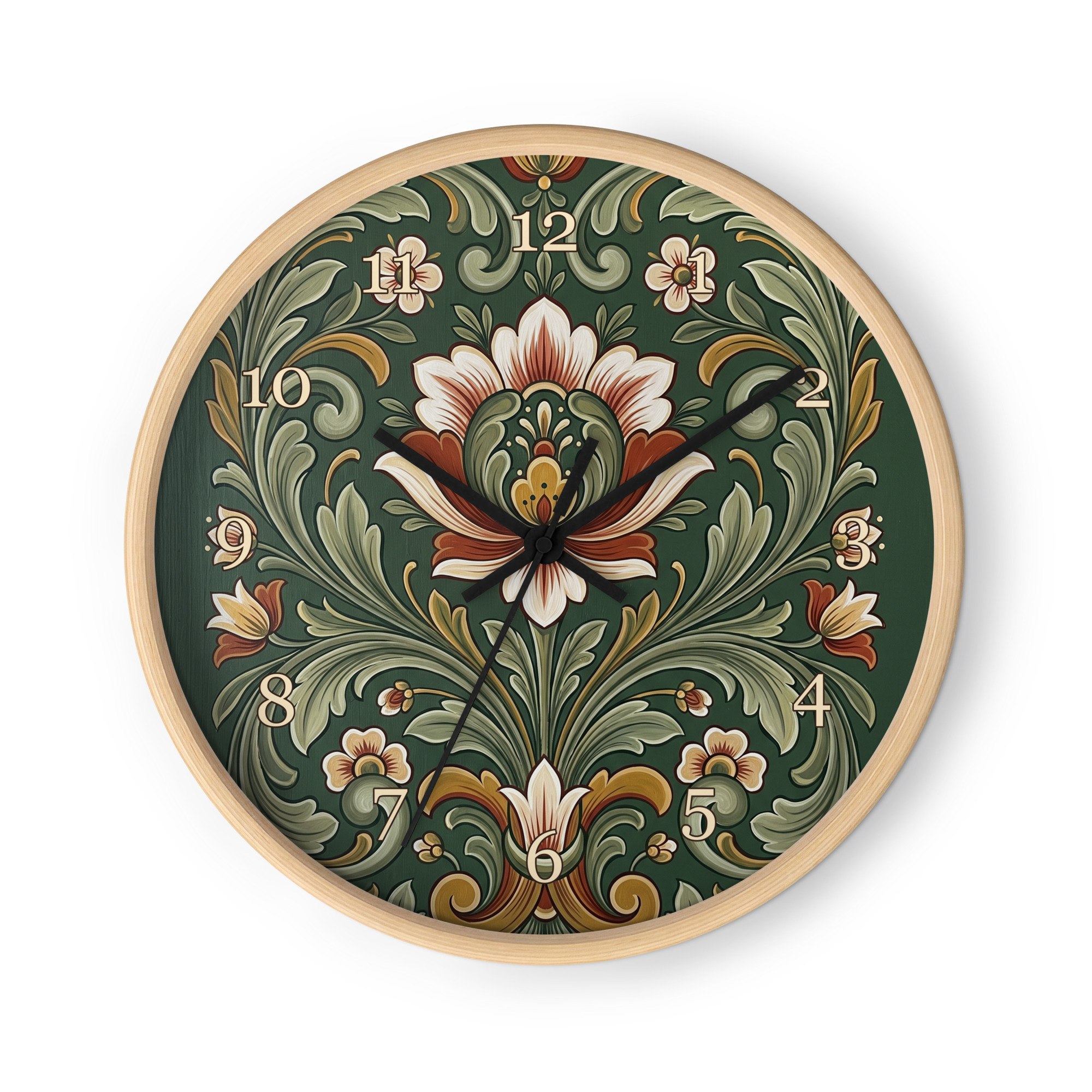 Norsk rosemaling - Grønn og kremfarget blomsterdekor - Bilde 3