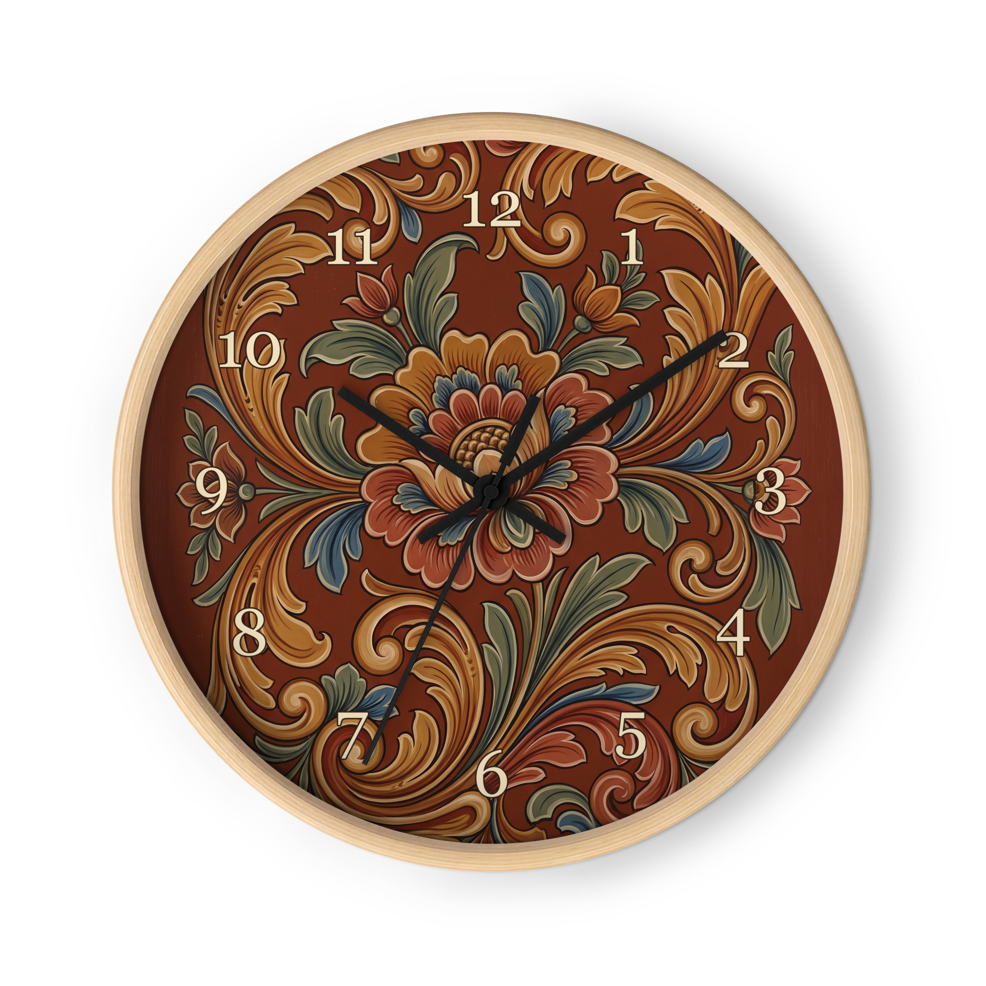 Norsk rosemaling - Gylne slynger på rødbrun bunn - Bilde 3