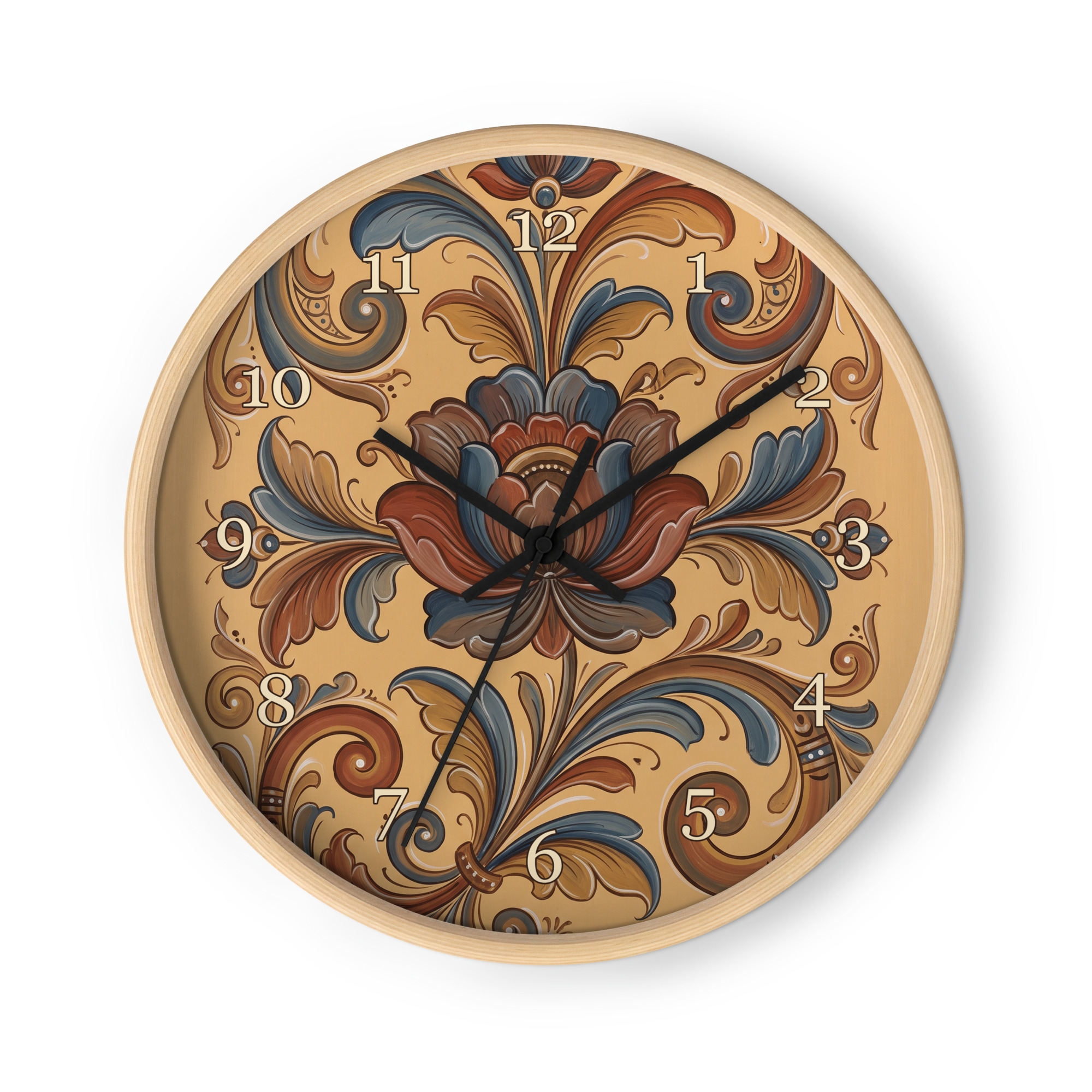 Norsk rosemaling - Blå og brune blomster på gyllen oker - Bilde 3