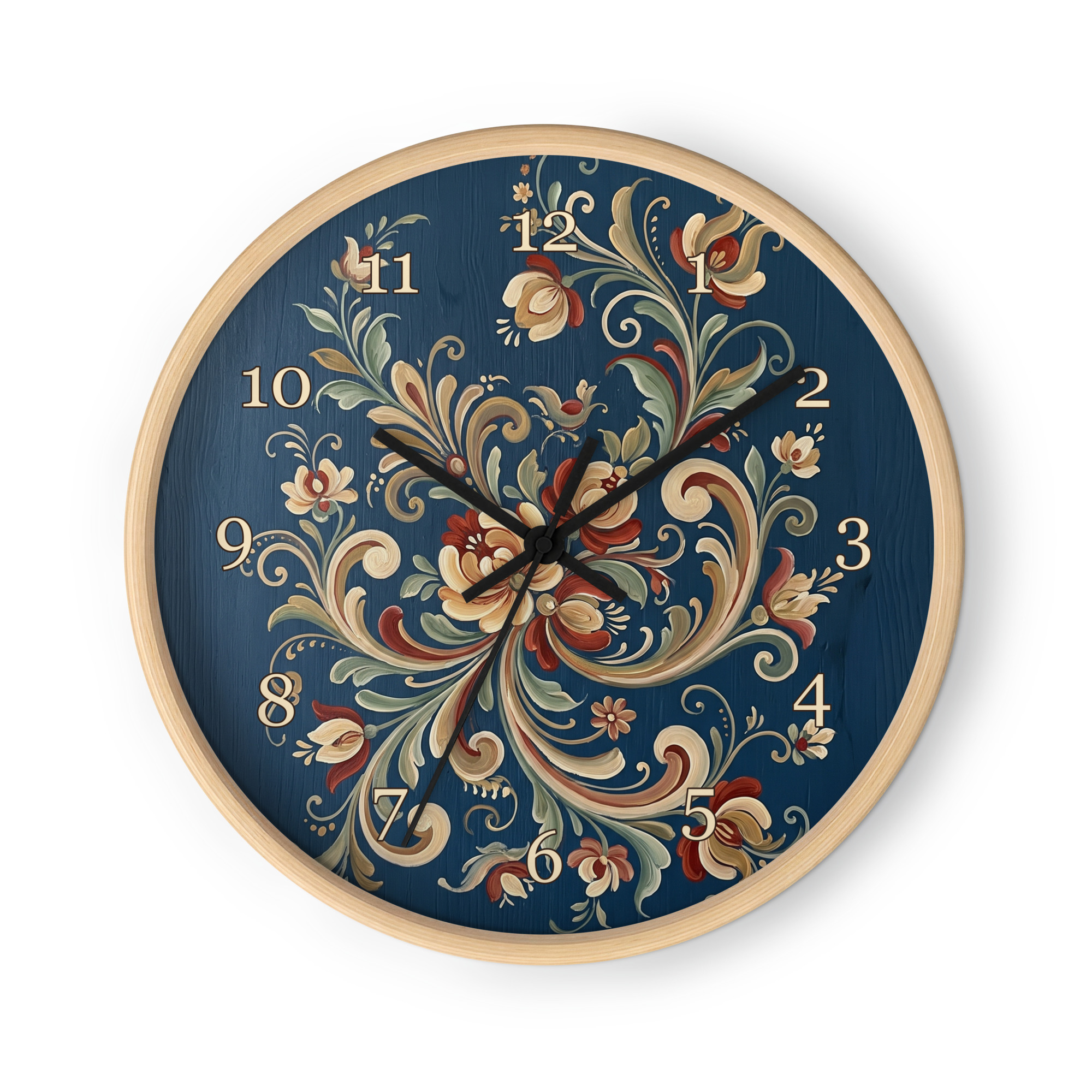 Rosemaling noruego: arte popular floral azul y crema - Imagen 3
